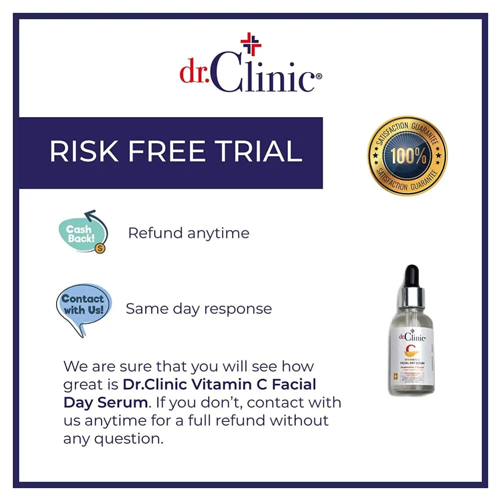 Dr.Clinic Vitamin C Facial Day Serum | Anti Aging, Fine Lines, Eye Wrinkle Skin Repair with Hyaluronic Acid | Moisturizer and Pore Cleanser | Protects from Acne Scars, Sun Damage, 1.01 fl.Oz.