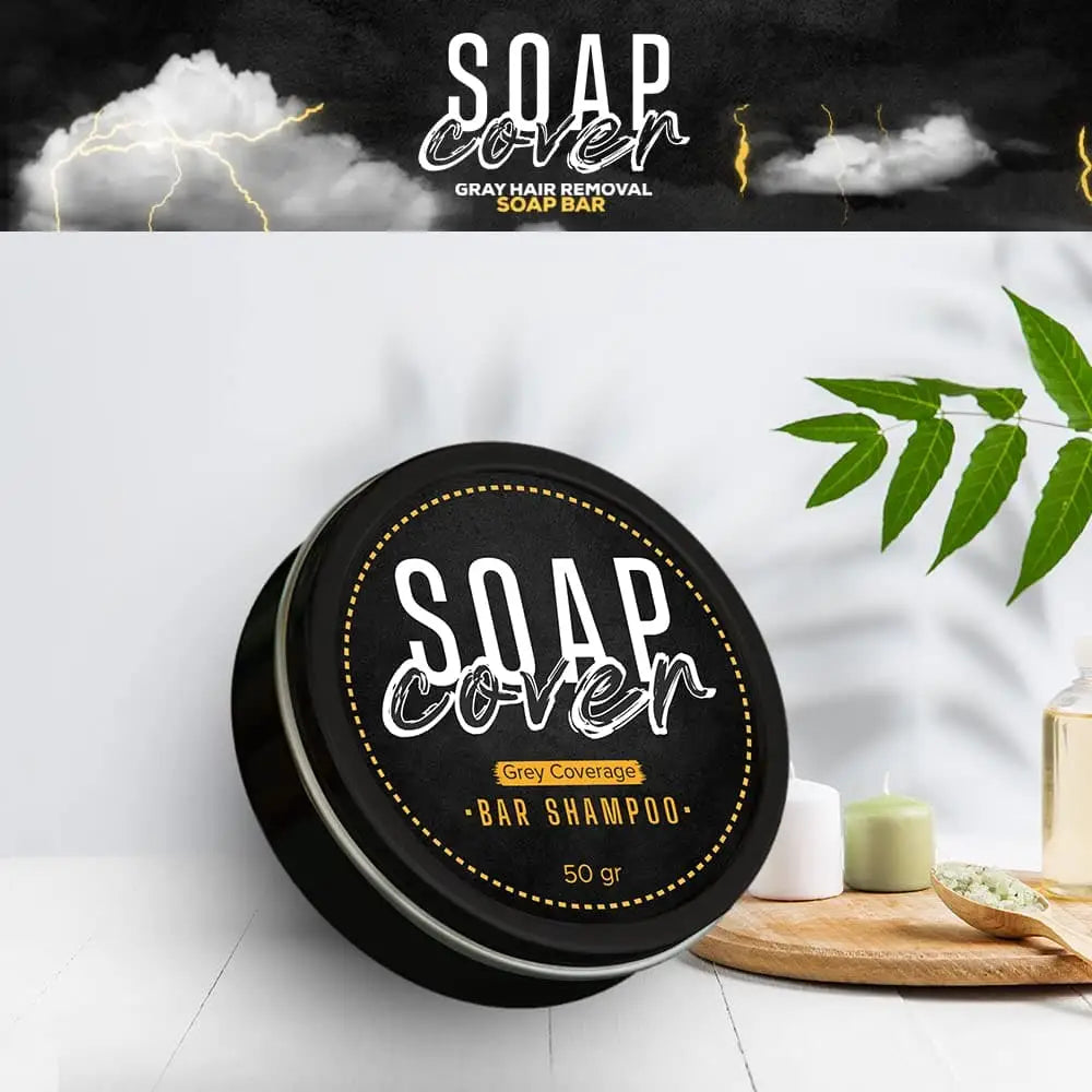 SoapCover, Gray Hair Coverage Soap, Hair Darkening Compressed Soap Bar, 1.7 Oz with Scalp Massager Hair Brush