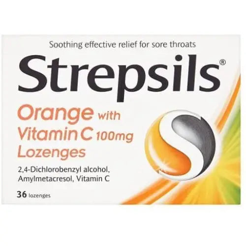 Strepsils Orange with Vitamin C 100mg 36 Lozenges by Strepsils